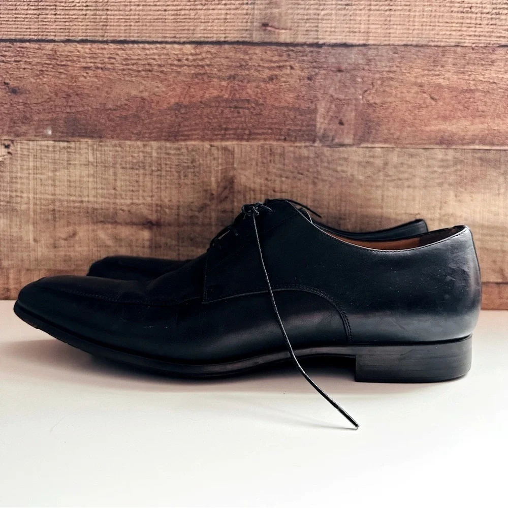 Santoni Italy PRITCHARD Black Leather Derby 11927 Men's Apron Toe Shoes 9.5 Rare